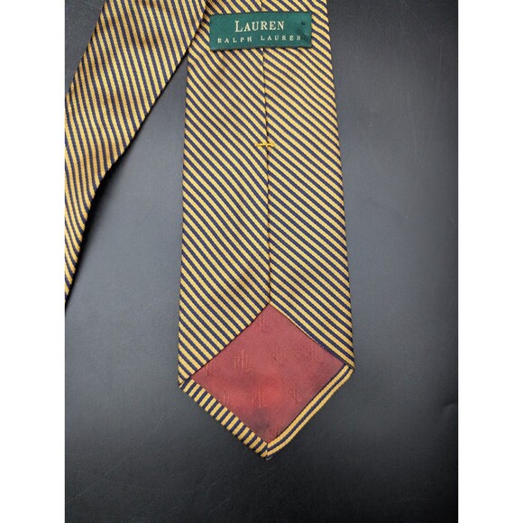 Lauren Ralph Lauren Blue Yellow Stripe Mens Neck Tie 100% Silk USA Hand Finished - Picture 2 of 5